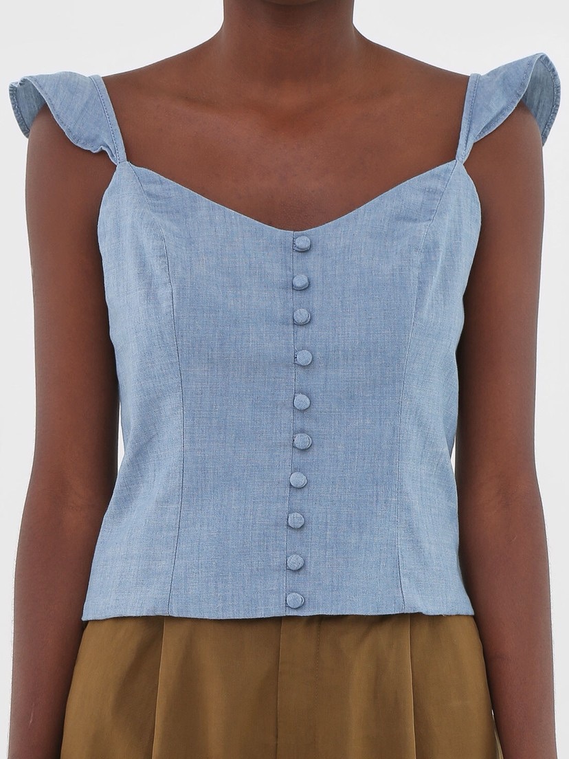 Banana Republic Light Blue Off-Shoulder Button-Front Crop Top